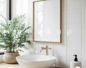 Bathroom frame mockup, Artwork mockup, A4 mockup poster, Bathroom mockup, Wall art mockup, Interior frame mockup, Bathroom poster mockup