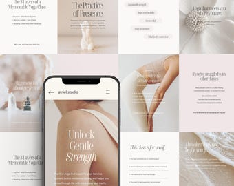Plantillas de Instagram para yoga, plantillas de Instagram para pilates, plantillas de entrenamiento físico, plantillas de yoga Canva, publicaciones de Instagram para yoga, redes sociales