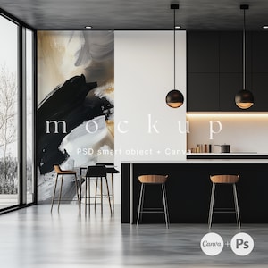 Mockup di carta da parati per cucina, Mockup di parete vuota, Mockup di sala da pranzo, Mockup di interni, Mockup di arte murale, Mockup di parete vuota, Mockup di interni di casa