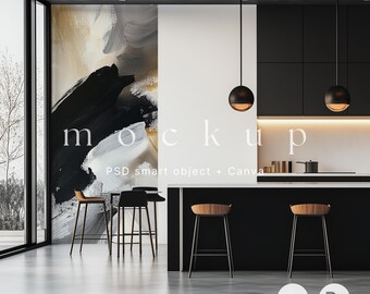Kitchen wallpaper mockup, Blank wall mockup, Dining room mockup, Interior mockup, Wall Art mockup, Empty wall mockup, Home interior mockup