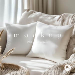 Minimalist pillow mockup, Pillow cover mockup, Two pillows mockup, Pillow case mockup, Fabric mockup, Throw pillow mockup, Pattern mockup