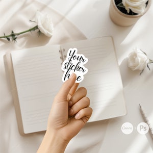 Hand holding sticker mockup, Decal mockup, Digital sticker mockup, Vinyl sticker mockup Canva, Label mockup PSD, Finger holding mockup
