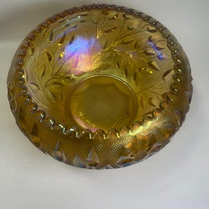 Fenton Iridescent Scalloped Edge Bowl - Vintage Labeled Fenton - Golden Yellow Colored Fenton Bowl