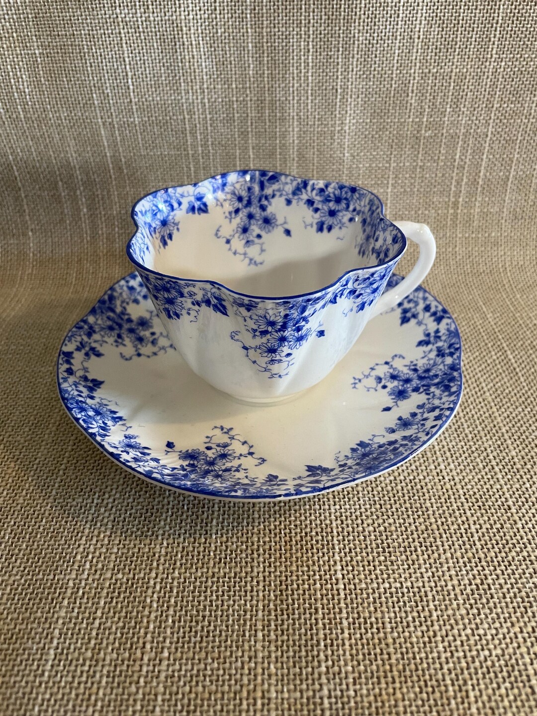 Shelly Dainty Blue Cup and Saucer - Vintage - Etsy