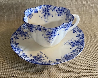 Shelly Dainty Blue Cup and Saucer - Vintage Shelly China Cup and Saucer - Blue and White Shelly Set of Cup and Saucer - Vintage Shelly