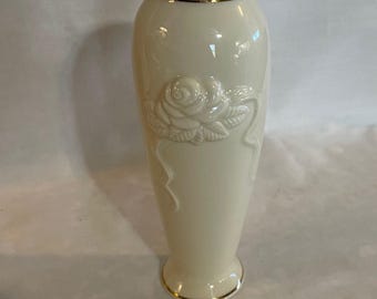 Vintage Lenox White Rose Vase - Fine Bone China with Gold Trim