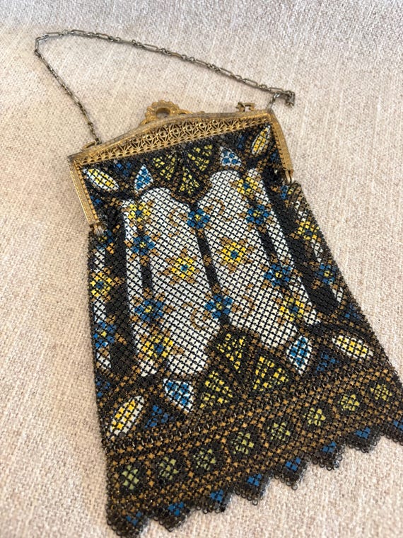 Ornate Patterned Beaded Art Deco Purse with Chain Handle