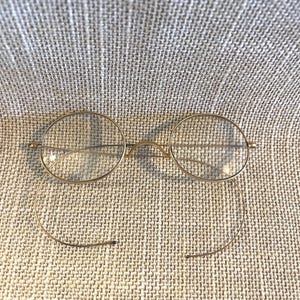 1900&#39;s 12K Gold Rimmed Round Eye Glasses - Vintage Eyeware - Early Wire Rimmed Eyeglasses in 12K Gold Labeled on the Inside of the Bridge