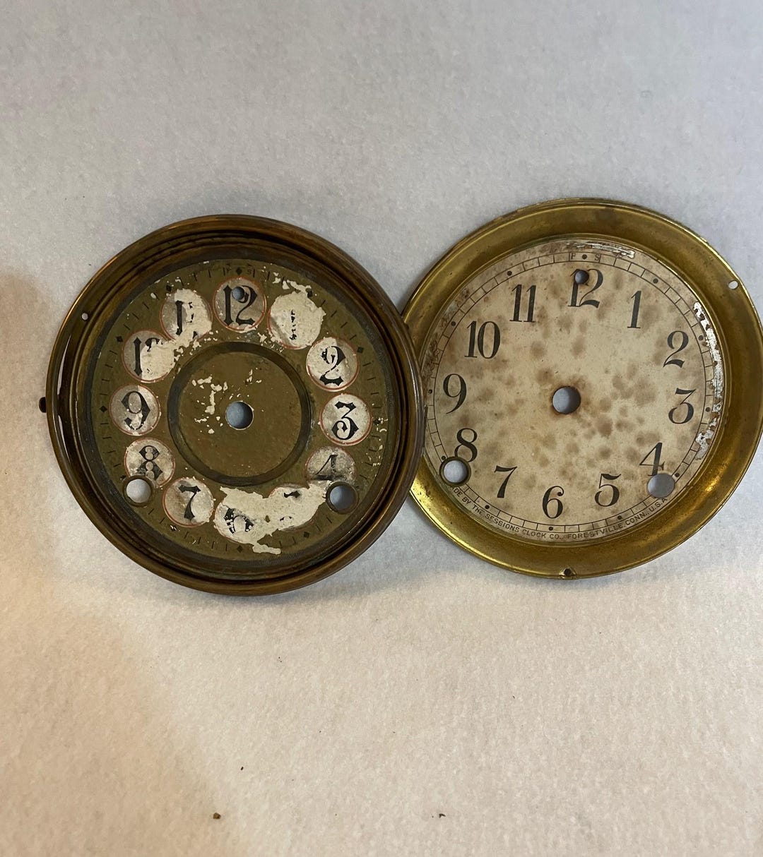 Great Worn Patina on Brass Clock Faces Set of Two Vintage Clock Faces ...