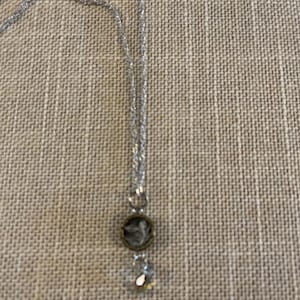 Vintage Button Necklace with Drop Gem - Picture Button Necklace - Vintage Button Pendant Necklace - Floral Button Necklace - Button Necklace