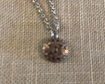 Vintage Foral Picture Button Necklace Hand Crafted in Silver