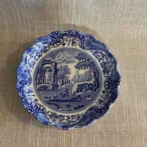 Spode Italian Fluted Edge Bowl - Italian Spode Scalloped Edge Bowl - Blue and White Spode - Italian Shallow Spode Bowl - Spode Serving Bowl