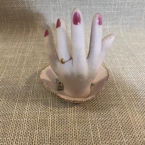 Lefton Ring Dish - Ladies Hand Ring Dish - Pale Pink Ladies Ring Dish with Roses - Collectible Lefton Ring Dish - 1950s Ring Hand Dish