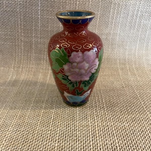 Cloisonne Vase - Floral Cloisonne Vase -Enameled Vase with Flowers - Cloisonne Vase - Vintage Cloisonne