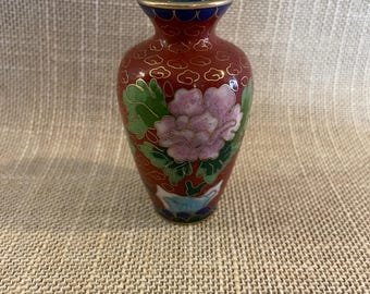 Vintage Floral Enameled Cloisonne Vase