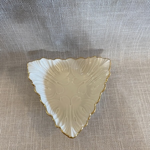 Triangle Shaped Lenox Dish - Golf Rimmed Lenox Bowl - Collectible Lenox in Unique Shape of a Triangle - White and Gold Lenox Collectible