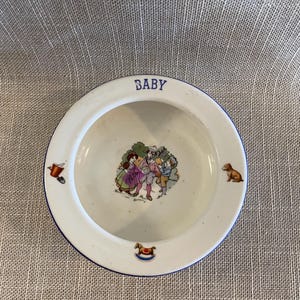 Baby Dish made in Czech with Dime Mark on Bottom - Sweet Baby Dish with Deep Lip Inside - Transferware Baby Dish - Mid-Century Baby Dish