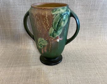 Roseville Diuble Handled Fuchsia Pink/Brown - Art Pottery Model 893-6 -