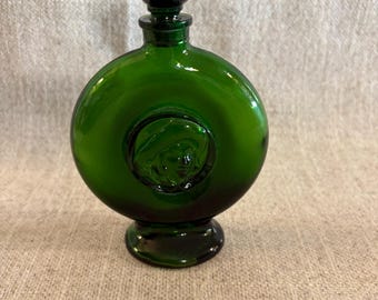 Handblown Green Glass Perfume Bottle with Musketeer on the Front