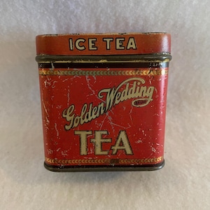 Golden Wedding Tea Tin - Small Vintage Iced Tea Container - Vintage Spice Container from India - Great Graphics on Tea Tin Can