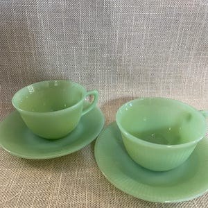 Two Jadeite 1940’s Jane Ray Cups and Saucers