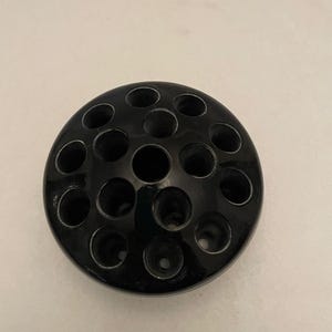 Black Glass Flower Frog - Fourteen Hole Flower Frog - E Lewis Era Flower Frog - Collectible Flower Frog in Shiny Black