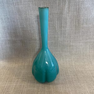 Fenton Cased Glass Vase - Aqua Vase with White Interior - Beautiful Hand Blown Fenton Tall Vase - Collectible Fenton Aqua Tall Bud Base