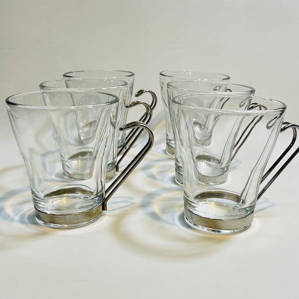 Vintage Vitrosax Italian coffee Espresso Cup - Set of 6- Bormioli Rocco - Clear Glass Mug - Vintage Glass