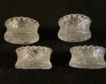 Set of Four Cut Glass Salt Cellars - Diamond Patterned Cut Salt Cellars - Hexagon and Diamond Cut Glass Salts - Fine Dining Salt Cellars