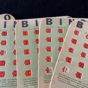 Set of 6 Bingo Cards With Window - Vintage Bingo Cards Various Series - Orange Window on Green Bingo Cards