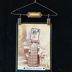 Mixed Media Art - Princess Diana Postal Assemblage - Postage Stamp Art - Mixed Media Art - Free Shipping within the continental US only