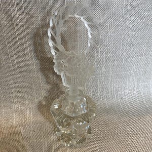 Basket Topped Czech Cut Glass Perfume Bottle - Clear Stopper Perfume Bottle - Beautiful Tall Cut Glass Perfume Bottle