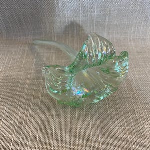 Green Iridescent Lily Hand Blown Murano Glass Paperweight Flower
