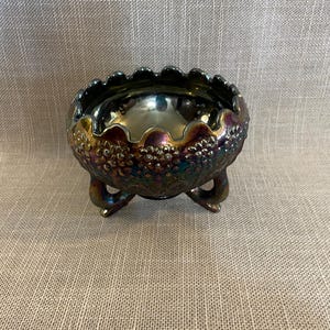 Fenton Iridescent Scalloped Edge Footed Bowl - Vintage Labeled Fenton - Purple Amethyst Colored Fenton Bowl