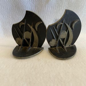 Art Deco Cast Bookends - Library Addition Bookends - Musical Note and The Moon Bookends - Vintage Art Deco Style