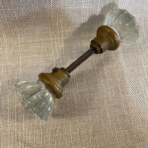 Antique Octagon 12 Point Brass and Glass Doorknob Set