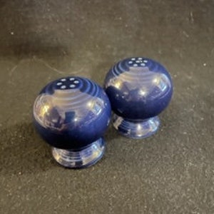 Fiesta Ware Cobalt Salt & Pepper Shakers - Ball Shaped Fiesta Blue Shakers - Colbalt Blue Fiesta Salt and Pepper Shakers - Fiesta Shakers