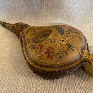Antique Hand Painted Leather Bellows - Floral Painting on Primitive Bellows
