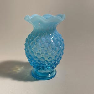 Fenton Blue Opalescent Hobnail Vase - Vintage Fenton Vase in Hobnail Pattern Blue Opalescent Color - Collectible Fenton