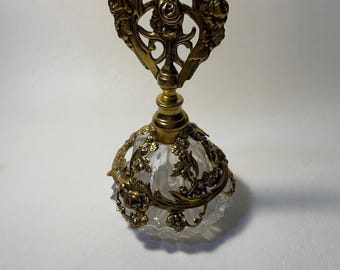 Matson 1940's Gold Perfume Bottle with Medalion on end of Dauber (unmarked)