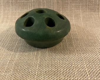 Ceramic  Mid-Century Green Ceramic Flower Frog - Seven Holes