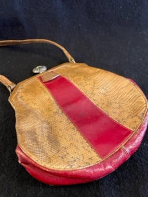 Red and Tan Snakeskin 1940s Purse - Unique Purse w