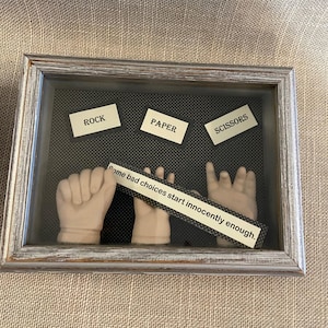 Rock, Paper, Scissors Junk Art Assemblage - Outsider Art Assemblage - Found Objects Assemblage - Found Art - Bad Choices