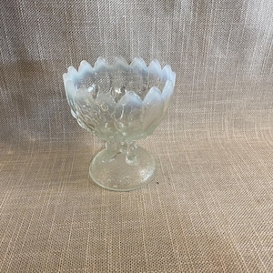 Fenton Frosted Glass Compote with Diamond Edge - Vintage Fenton - Collectible Frosted Footed Fenton Moonstone Dessert Server