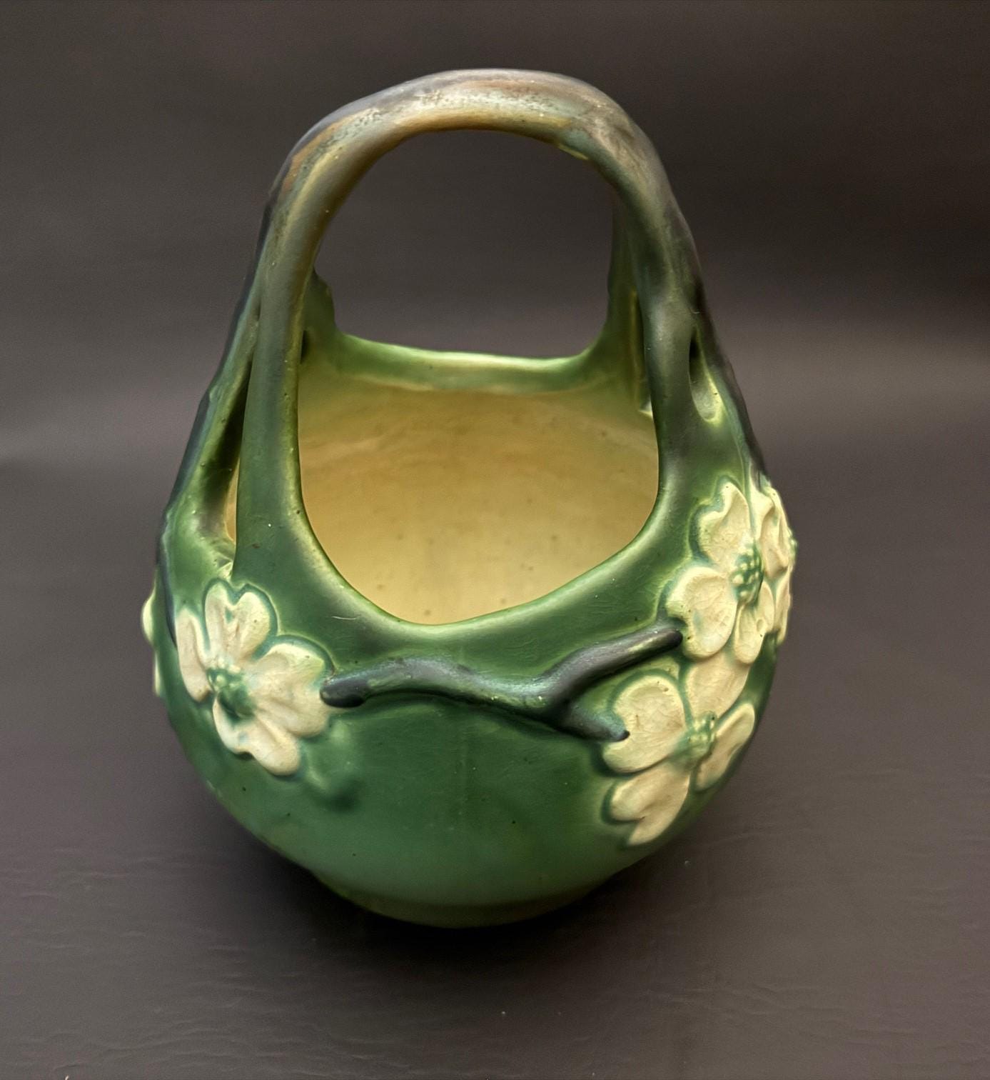 Very Early Roseville Smooth Dogwood Green Basket - Etsy