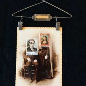 Altered Art Mixed Media - Mona Lisa Finds A Groom  - Altered Vintage Photos - Outsider Art - Free Shipping within the continental US only