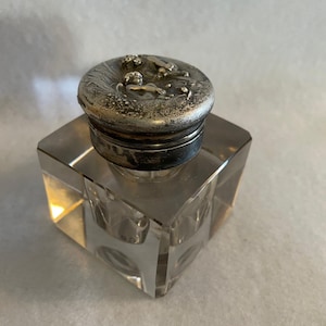 Sterling Silver Art Nouveau Inkwell with Figures on the Top - Crystal and Sterling Collectible Inkwell - Lovely Early-Century Inkwell