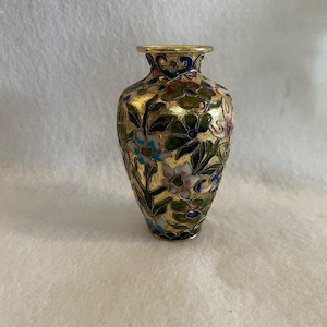 Cloisonne Vase - Ultra Light Floral Cloisonne Vase -Enameled Vase with Flowers - Vintage Cloisonne