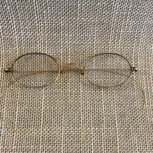 Windsor 1900&#39;s Gold Rimmed Round Eyeglasses - Vintage Eyeware - Early Wire Rimmed Eyeglasses With Arms that Wrap Around the Ears - European?