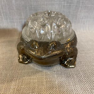 Vintage Frog Flower Frog with Metal Base and Glass Insert - French MCM Decor